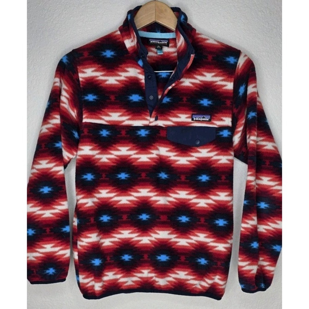 Patagonia Women XS Aztec Synchilla Snap Fleece Pullover Red Wild Desert Outdoor
